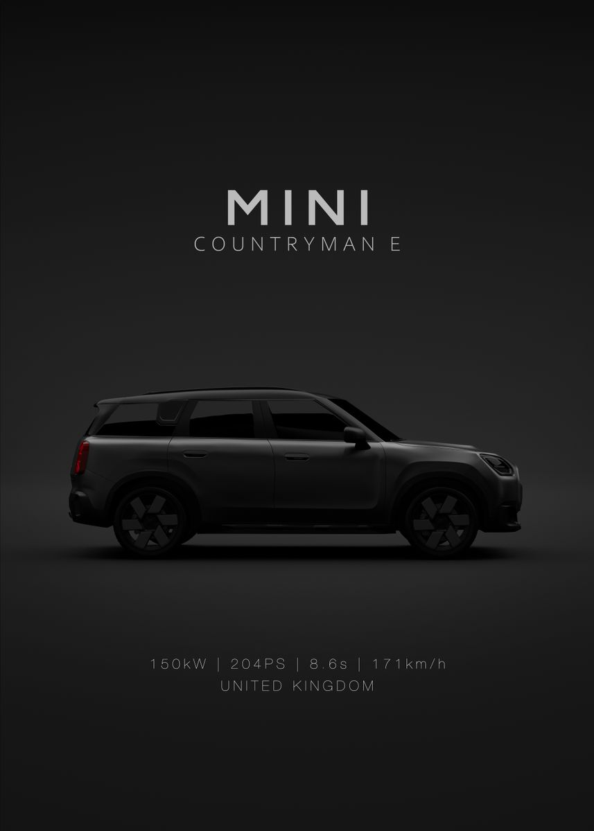 'Mini Countryman E 2024 - Specs' Poster, picture, metal print, paint by ...