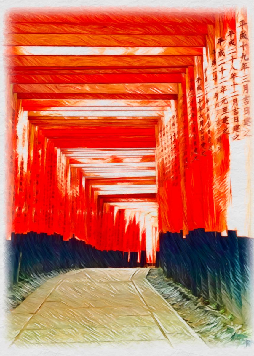 'Red Torii Gates Pathway' Poster, picture, metal print, paint by iainp ...