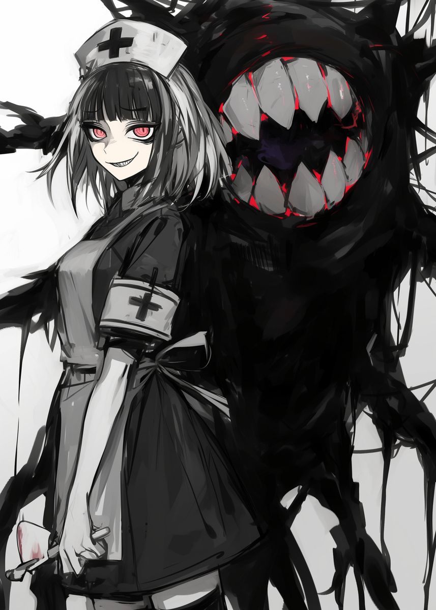 'Dark Nurse with Monster' Poster, picture, metal print, paint by ...