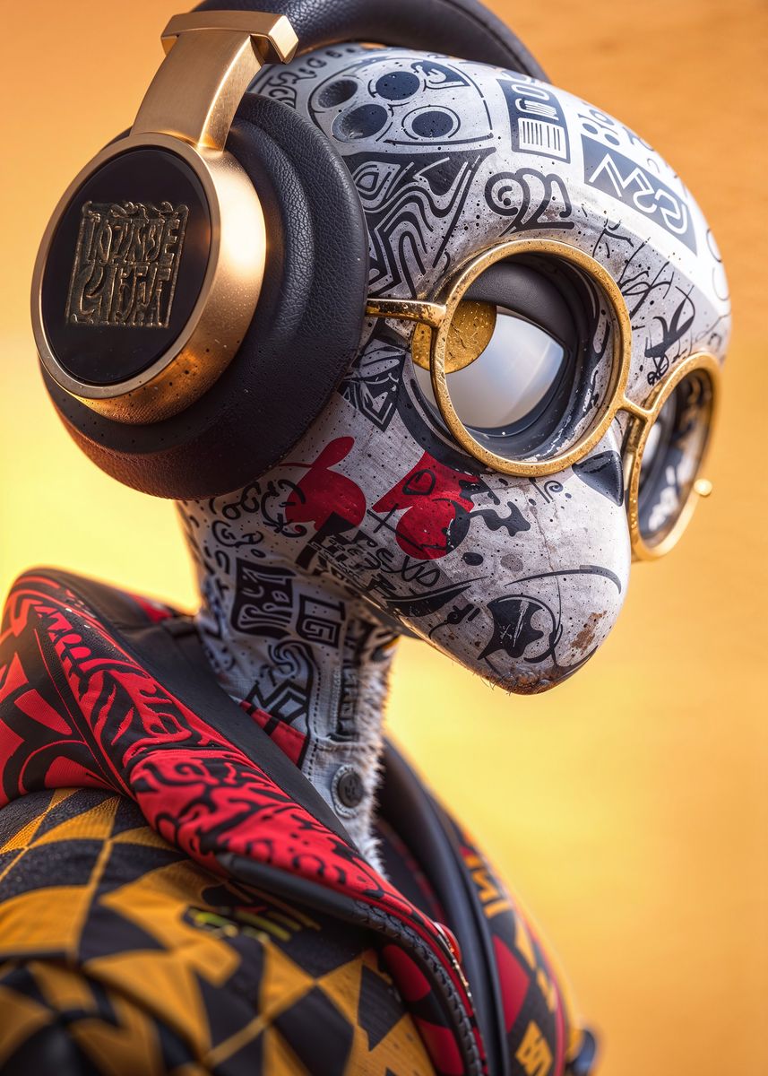 'Graffiti Robot with Headphones' Poster, picture, metal print, paint by ...