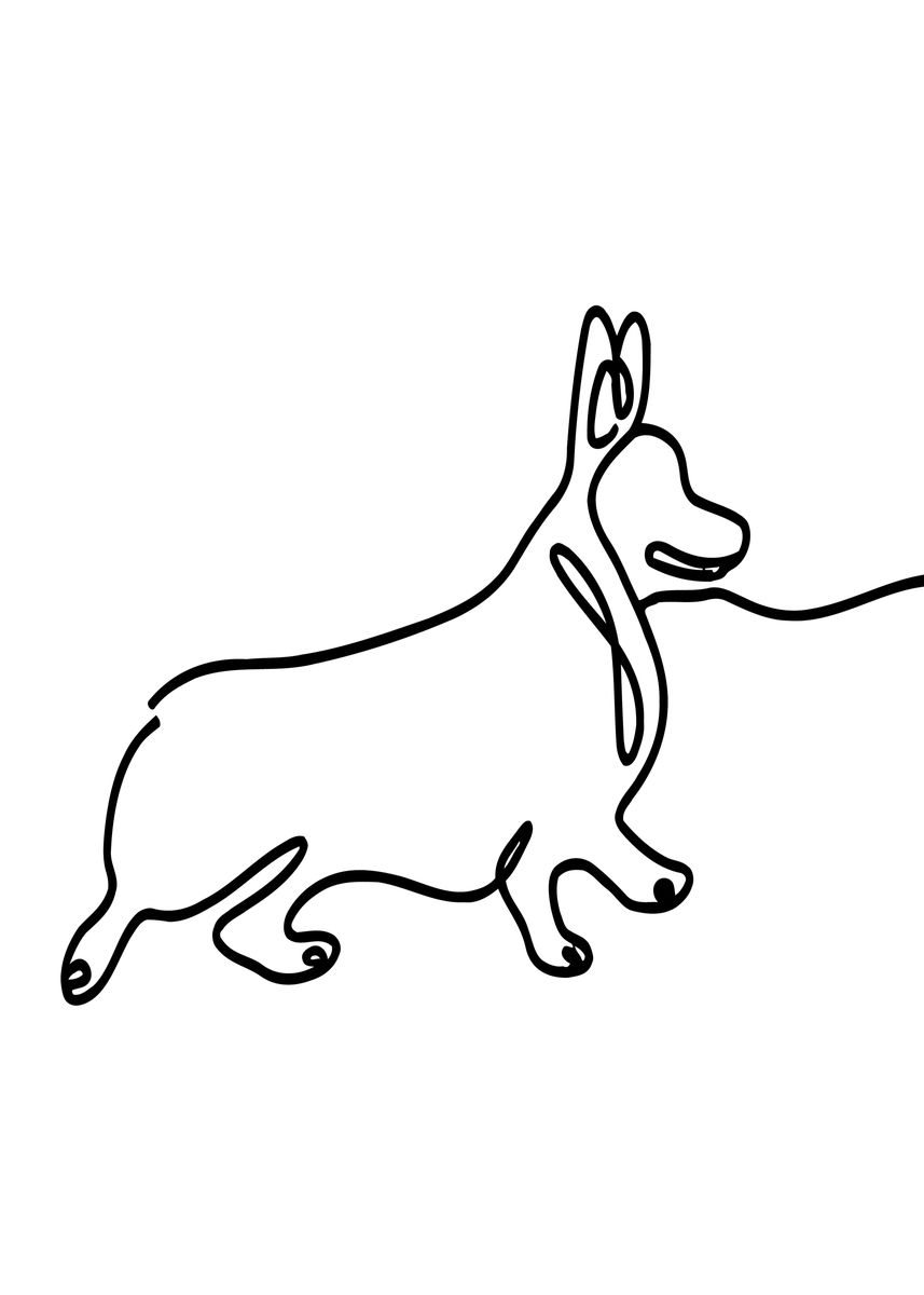 one-line-corgi-dog-art-poster-picture-metal-print-paint-by