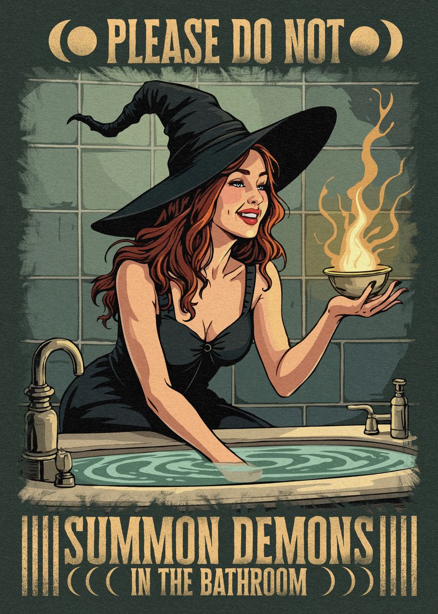 'Please don't summon demons in the bathroom' Poster, picture, metal