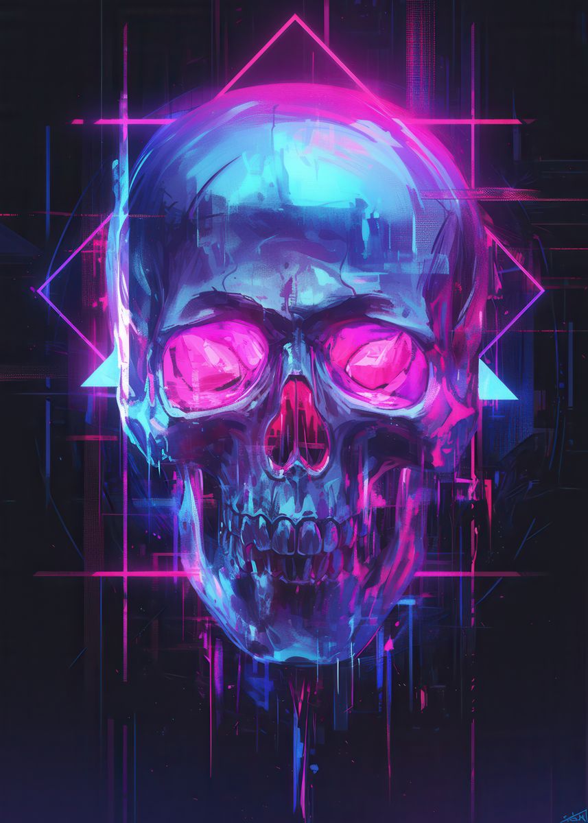 'Neon Skull Art' Poster, picture, metal print, paint by Alex F | Displate