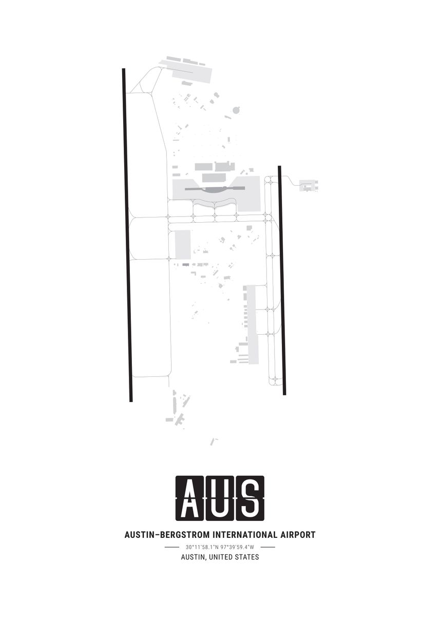'Austin Airport Map' Poster, picture, metal print, paint by Conceptual
