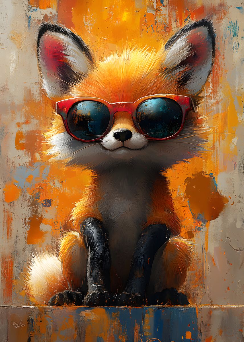 'Cool Fox in Sunglasses' Poster, picture, metal print, paint by ...
