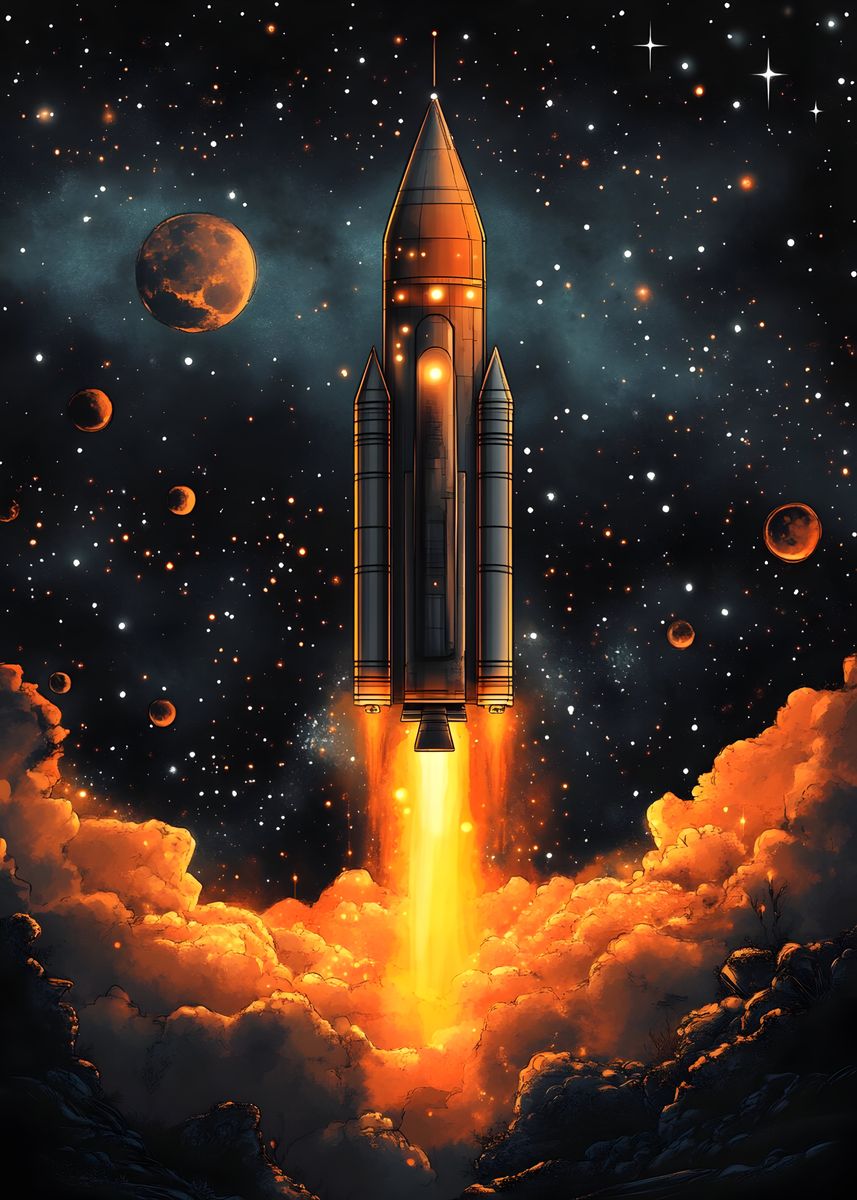 'Rocket Launch into Space' Poster, picture, metal print, paint by torii ...