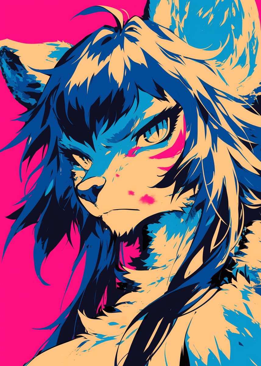 'Furry Portrait in Neon Colors' Poster, picture, metal print, paint by ...