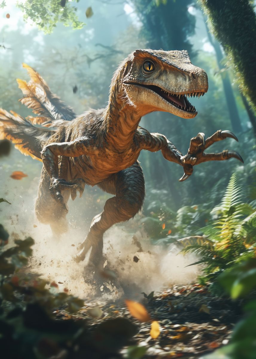 'Raptor Running Through Forest' Poster, picture, metal print, paint by ...