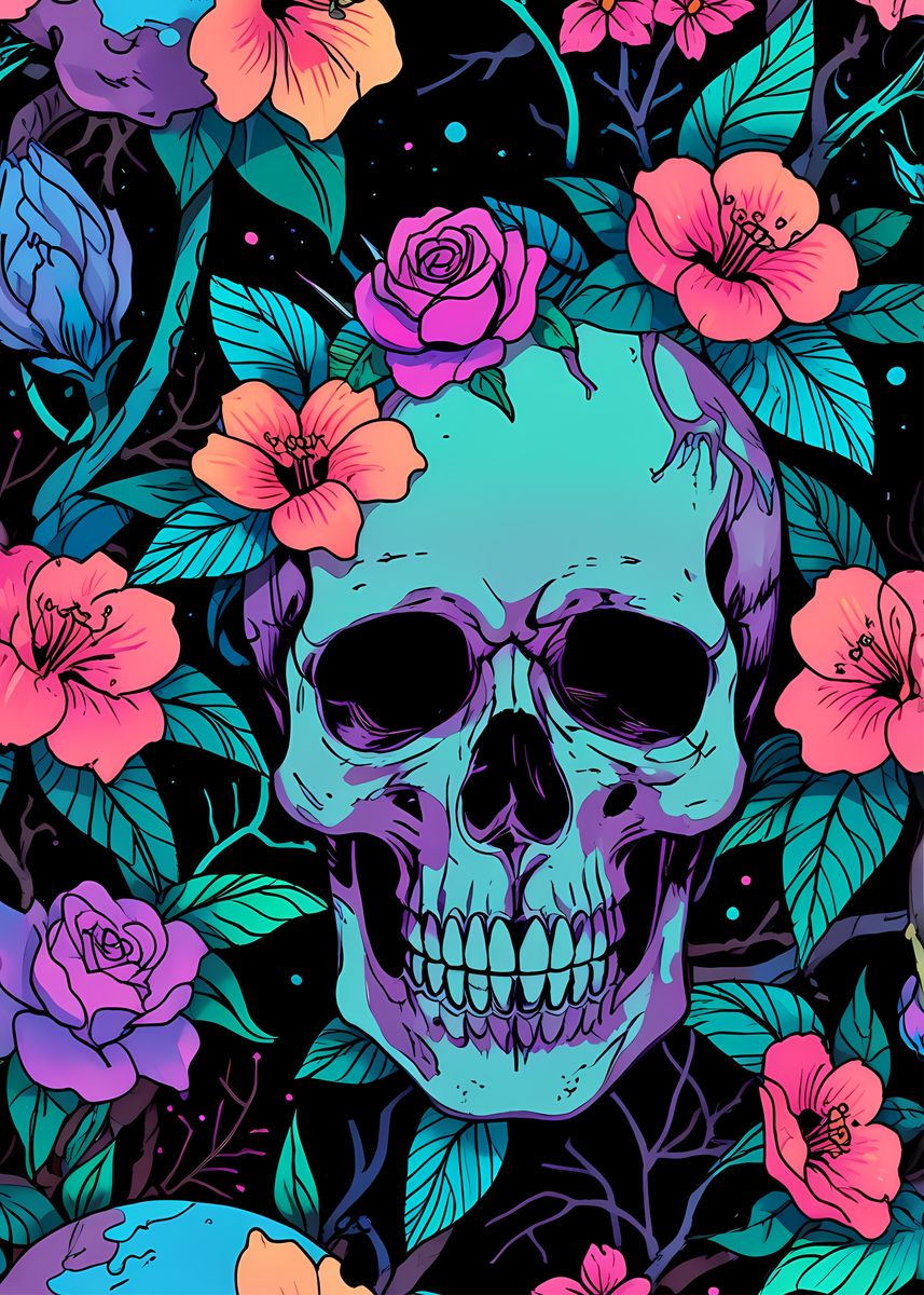 'Floral Skull Art' Poster, picture, metal print, paint by Bestselling ...