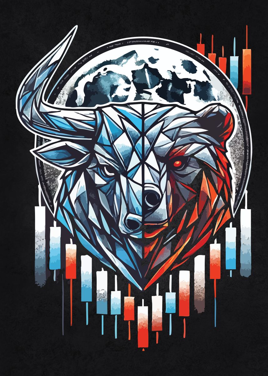 bull & bear digital prints, stock market art, wall... 'Bull & Bear Stock Market Art' Poster, picture, metal print, paint by ...