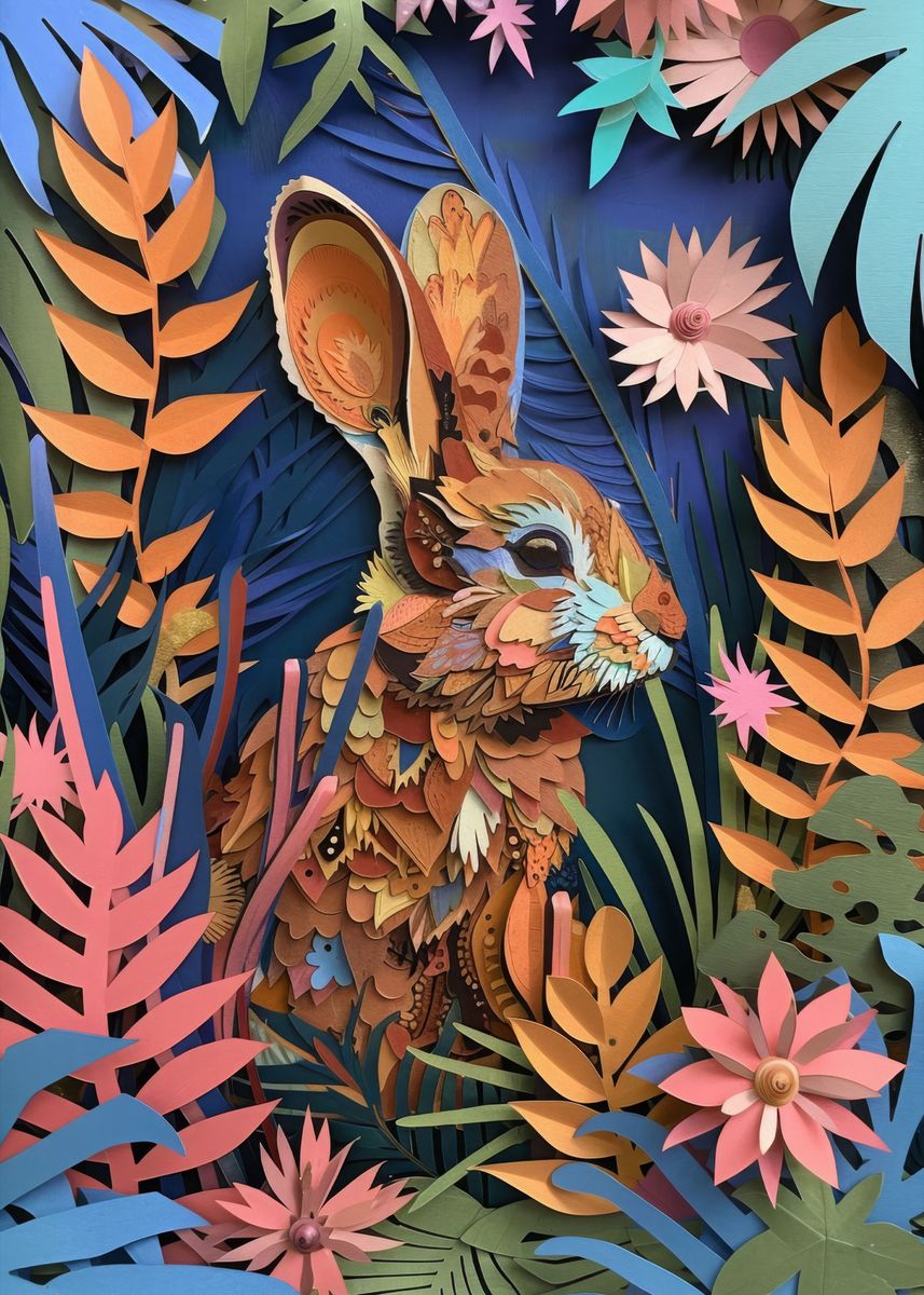'Papercut Rabbit in Jungle' Poster, picture, metal print, paint by ...