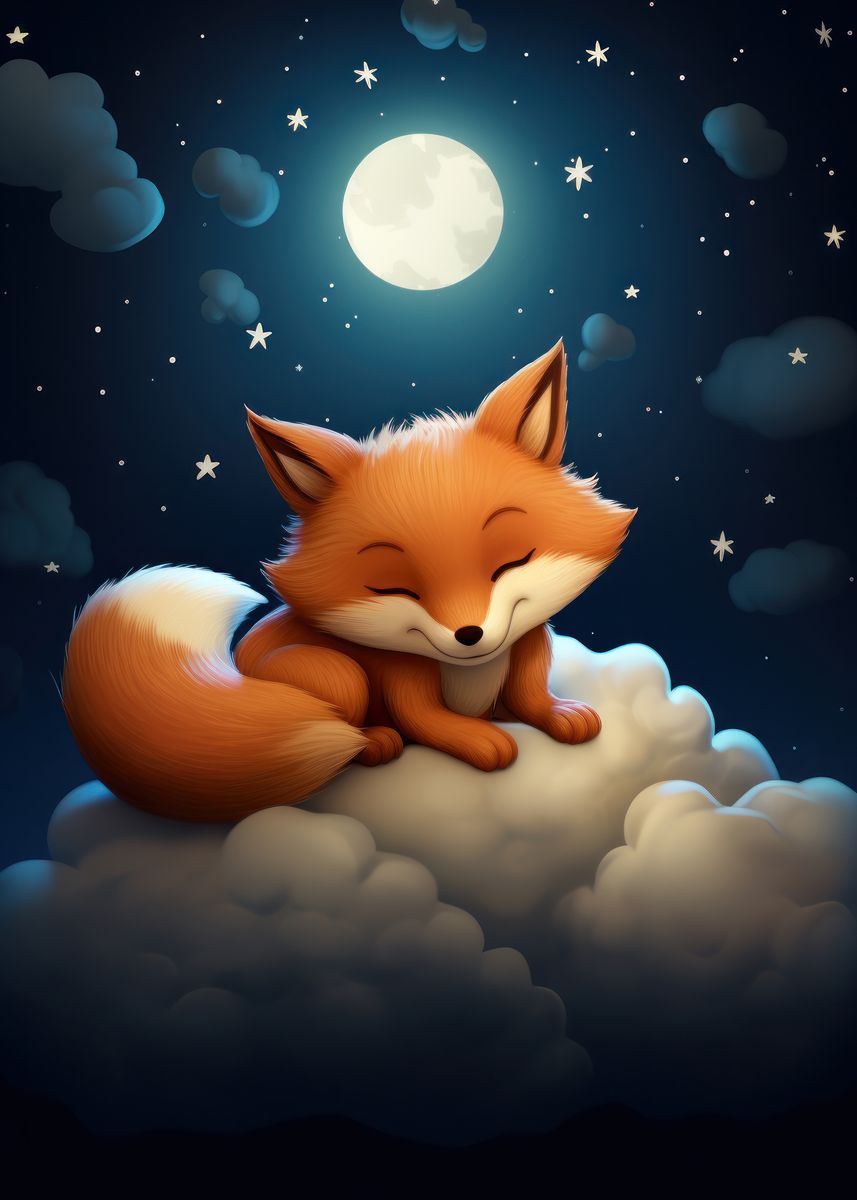 'Fox on a Cloud' Poster, picture, metal print, paint by Byrdyak | Displate