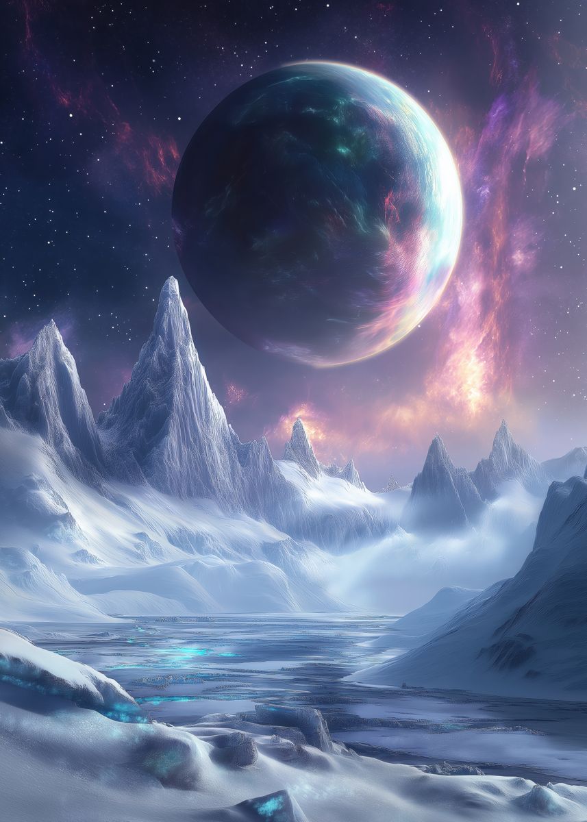 'Alien Planet Ice Landscape' Poster, picture, metal print, paint by ...