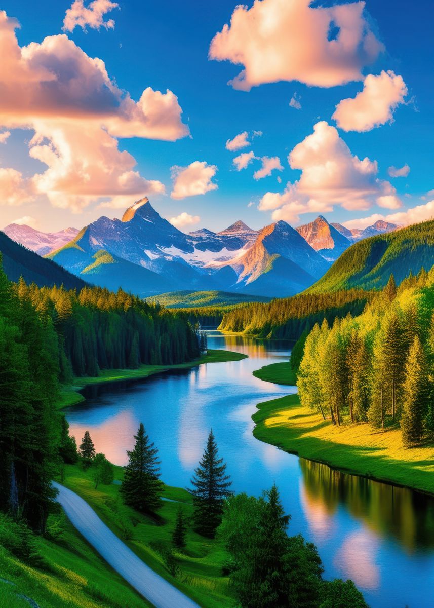 Dpicture 'Mountain River Landscape' Poster, picture, metal print, paint by ...