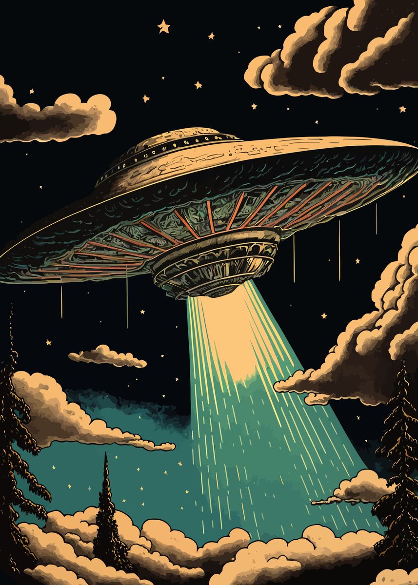 'UFO in the Night Sky' Poster, picture, metal print, paint by Cowboys ...