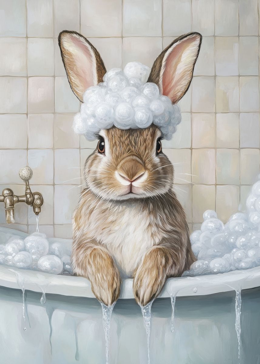 Deviantart Rabbit Bath 'Bunny Bath Time' Poster, picture, metal print, paint by Mason Clark ...
