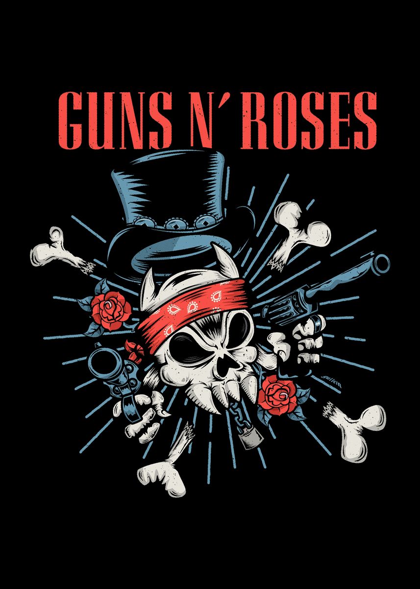 'Guns N' Roses Skull Design' Poster, picture, metal print, paint by ...