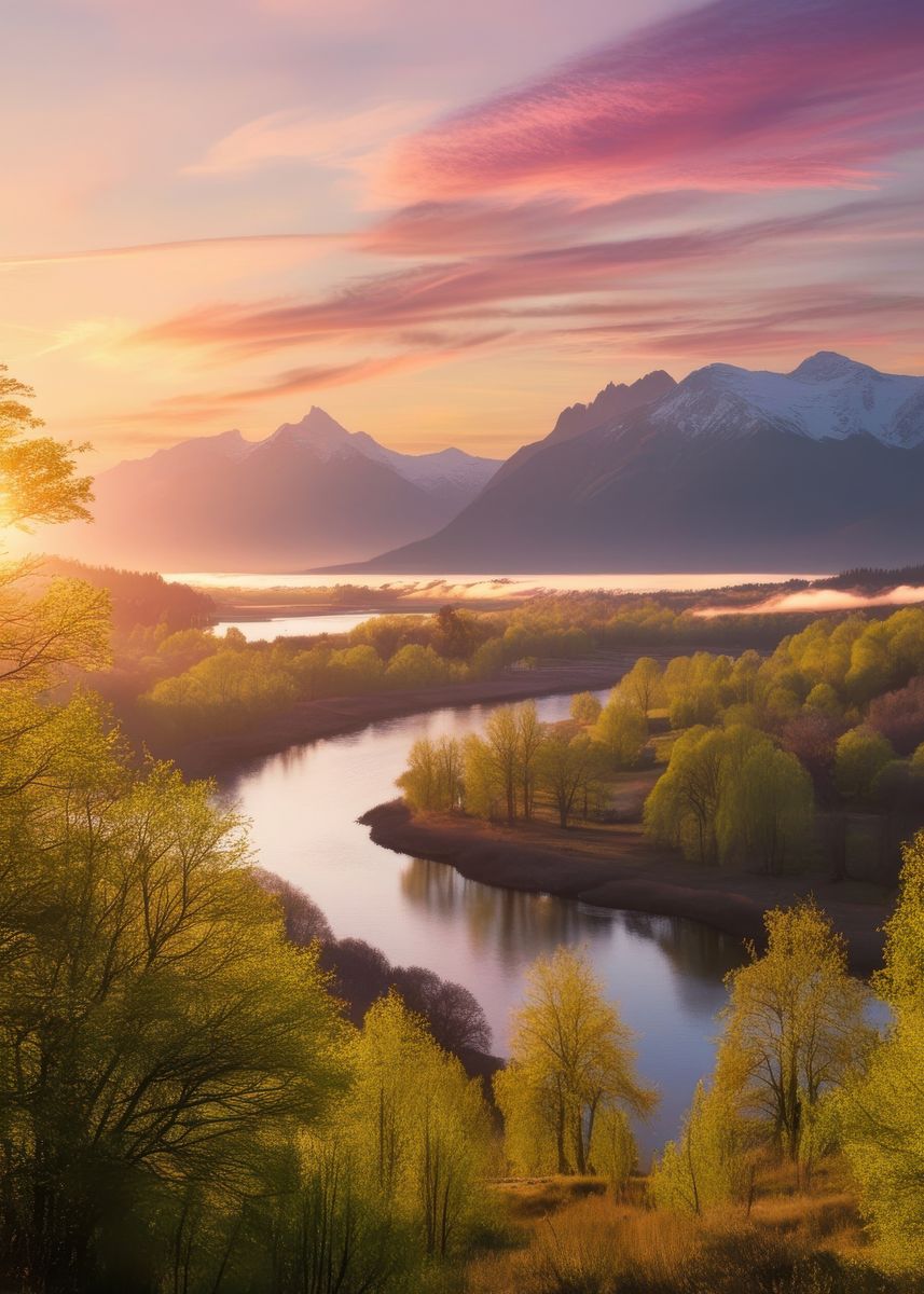 Dpicture 'Sunrise River Landscape' Poster, picture, metal print, paint by ...