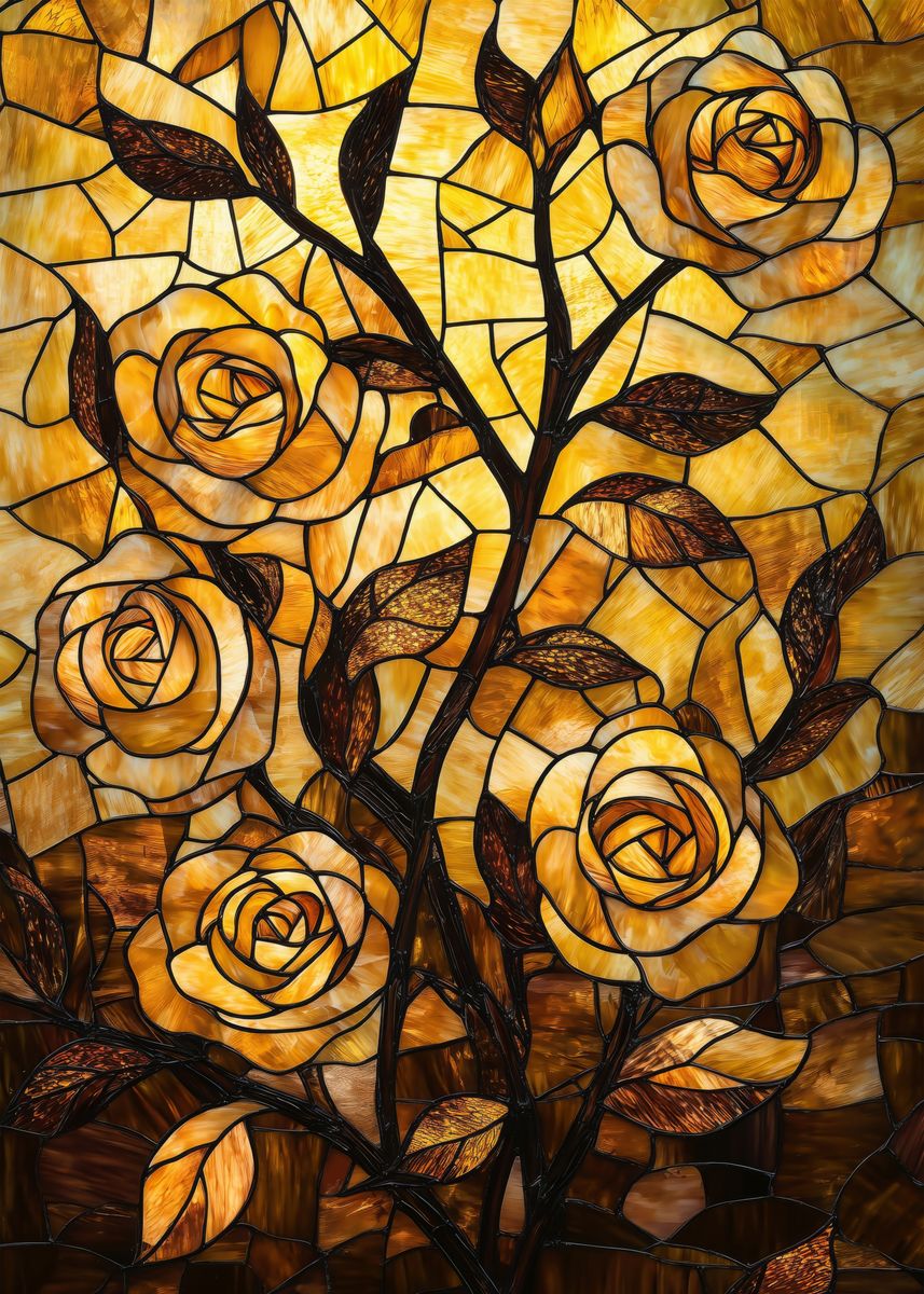 'Stained Glass Golden Rose' Poster, picture, metal print, paint by in ...