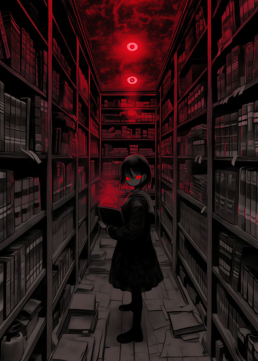 'Girl in Red Library' Poster, picture, metal print, paint by Massive ...