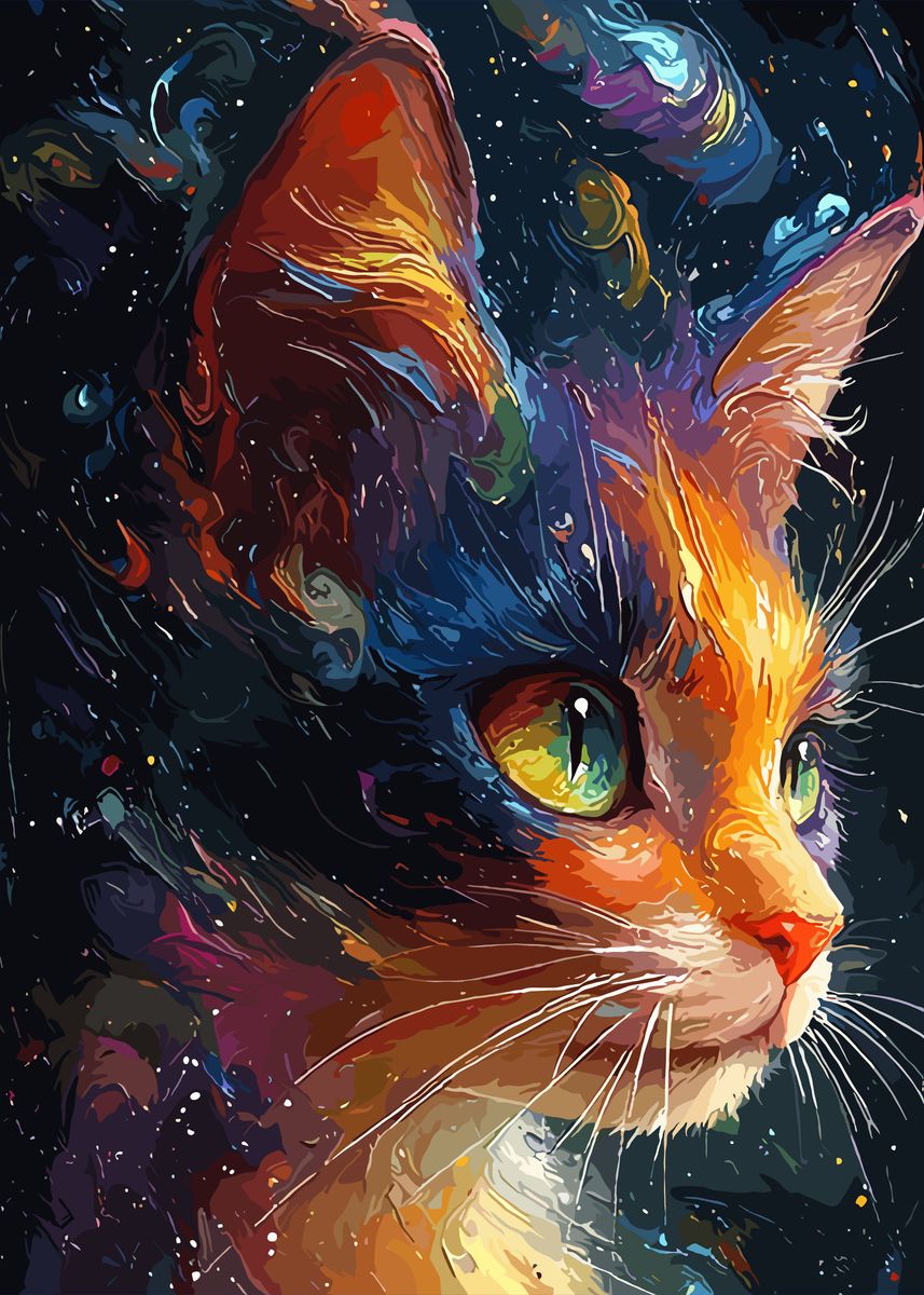 Fanth 'Cosmic Cat Portrait' Poster, picture, metal print, paint by Fanth ...