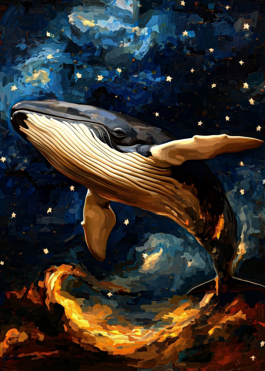 'Whale in the Stars' Poster, picture, metal print, paint by Lorence ...