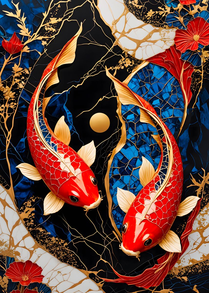 Kintsugi Fish 'Koi Fish Kintsugi Art' Poster, picture, metal print, paint by Illust ...