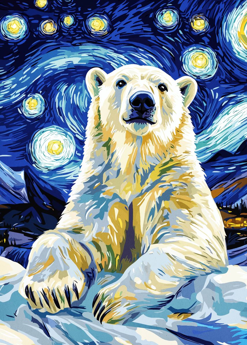 'Polar Bear Starry Night' Poster, picture, metal print, paint by Lord ...