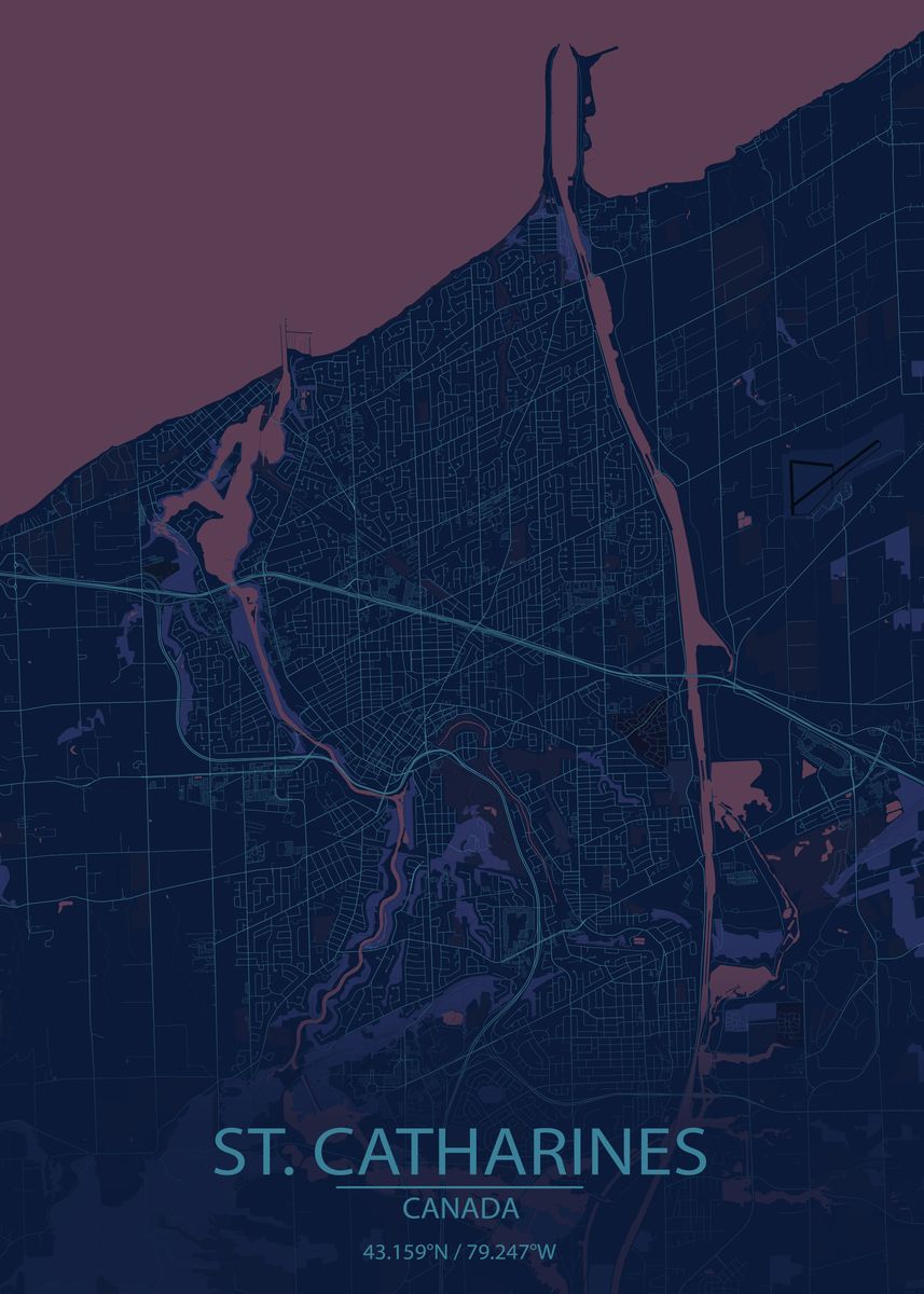 'St. Catharine's Ontario Canada Blue and Purple Map' Poster, picture ...