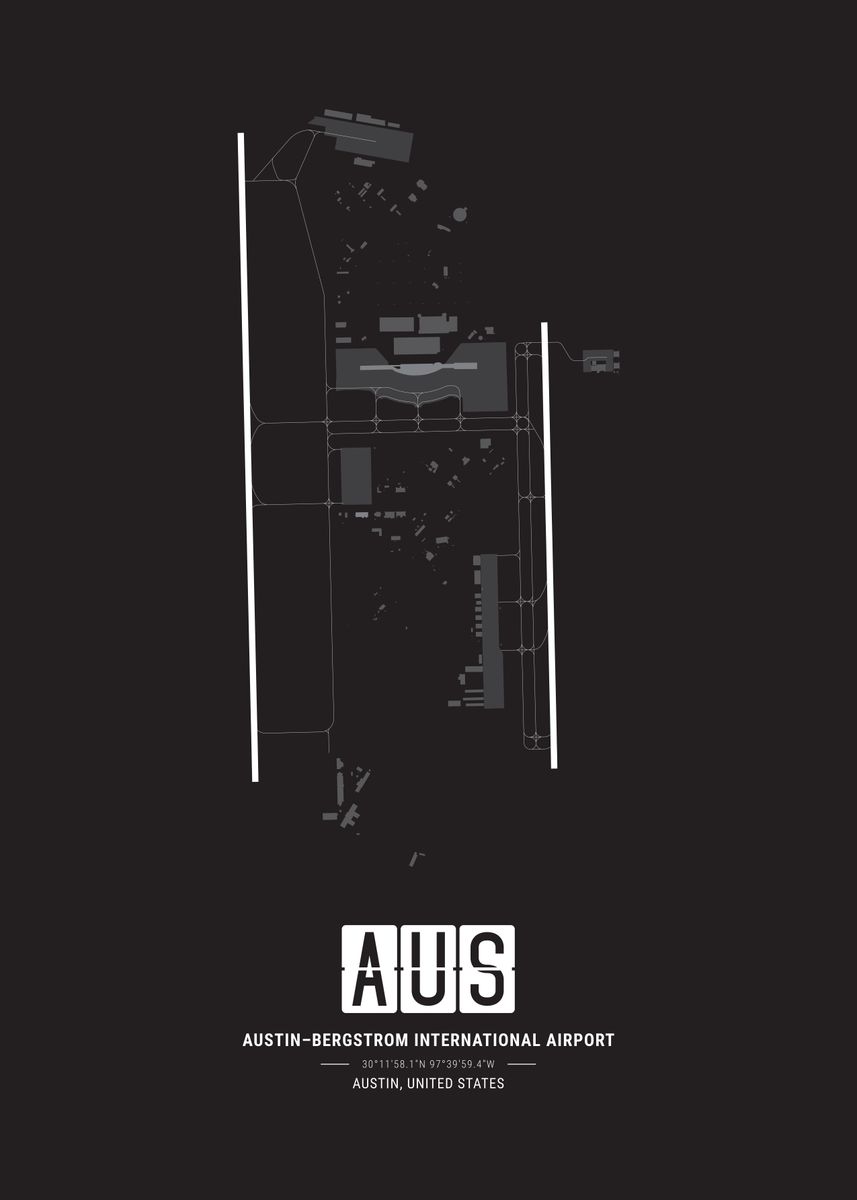'Austin Airport Map' Poster, picture, metal print, paint by Conceptual