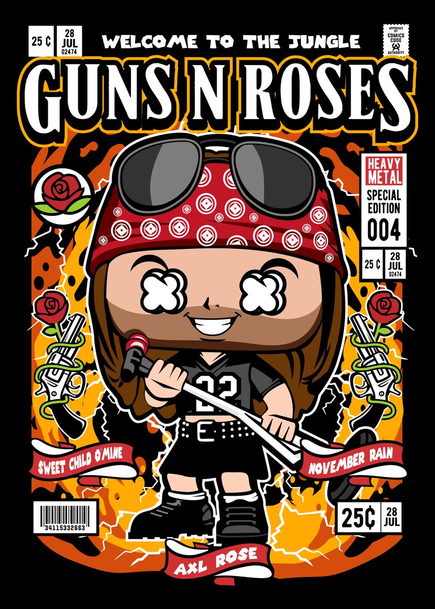 'Guns N' Roses Axl Rose Pop Art' Poster, picture, metal print, paint by ...