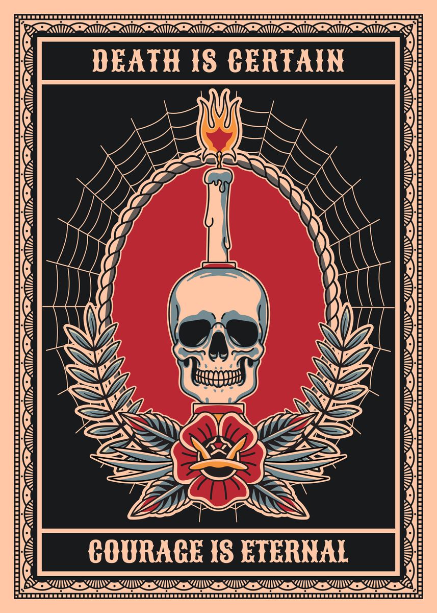 'Death &amp; courage, skull tattoo art' Poster, picture, metal print, paint ...