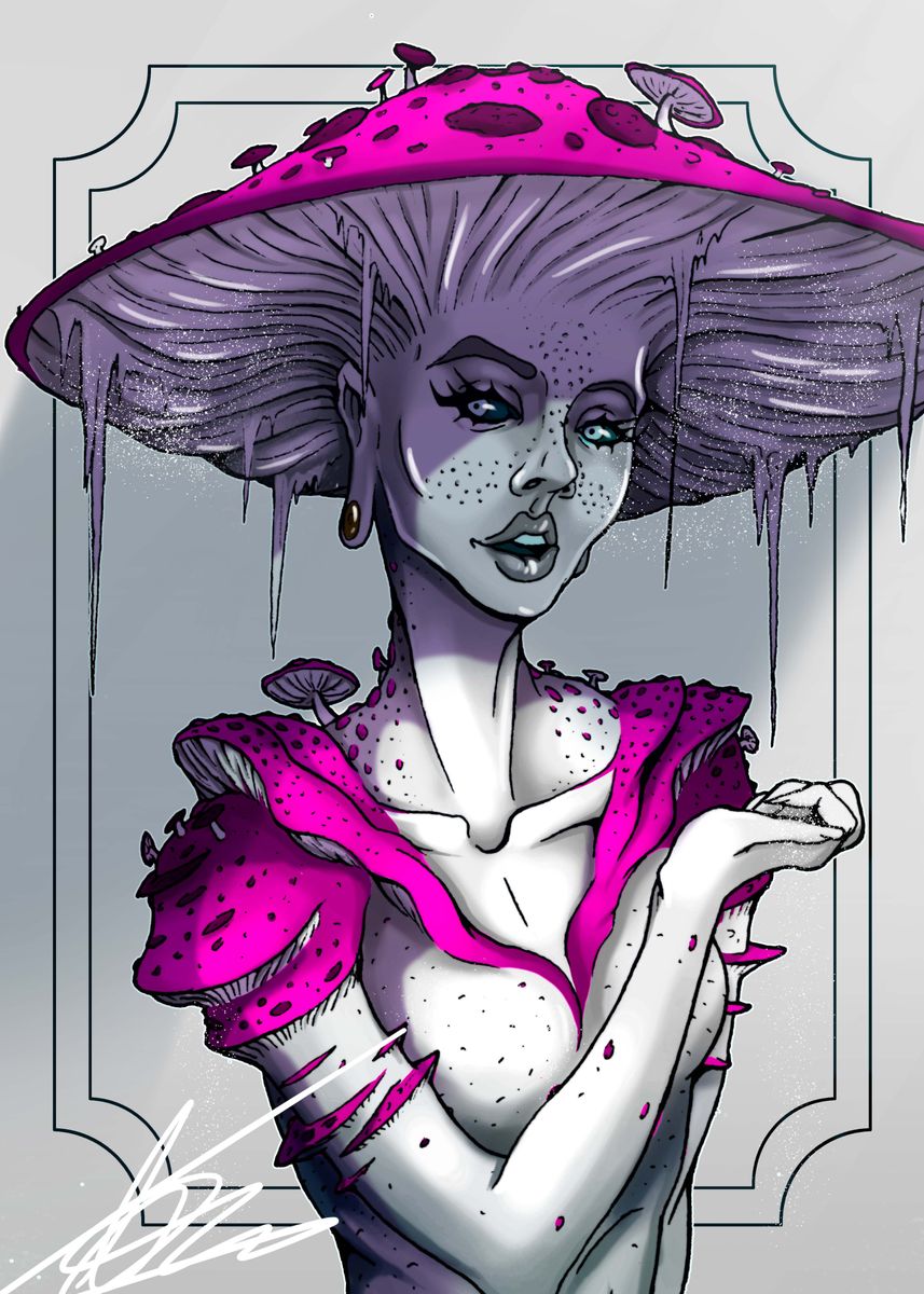 'Mushroom Nymph' Poster, picture, metal print, paint by Albe Botha