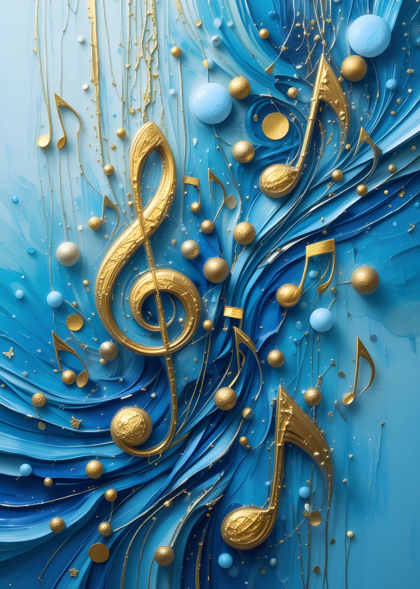 Golden Note 'Golden Music Notes' Poster, picture, metal print, paint by Pierre ...