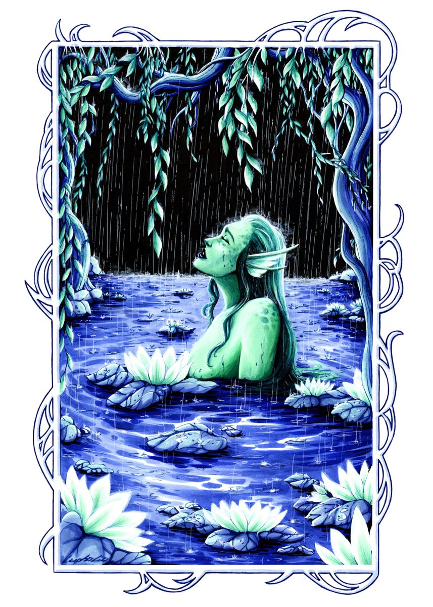 'Water Nymph in Rain' Poster, picture, metal print, paint by Luphalia ...