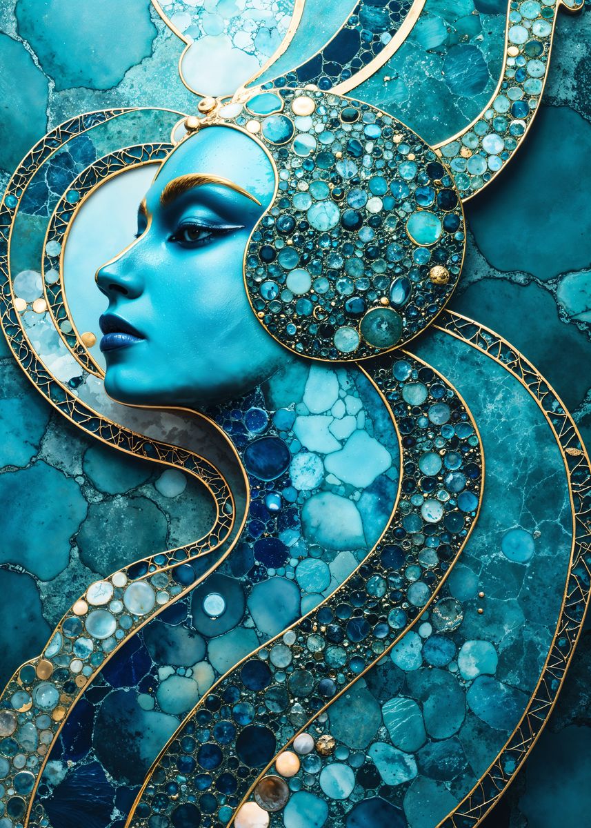 'Kintsugi Blue Woman Mosaic' Poster, picture, metal print, paint by ...