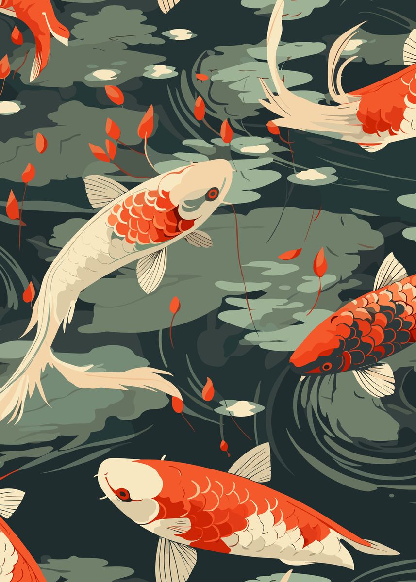 'Koi Fish Pond Pattern' Poster, picture, metal print, paint by Ray ...