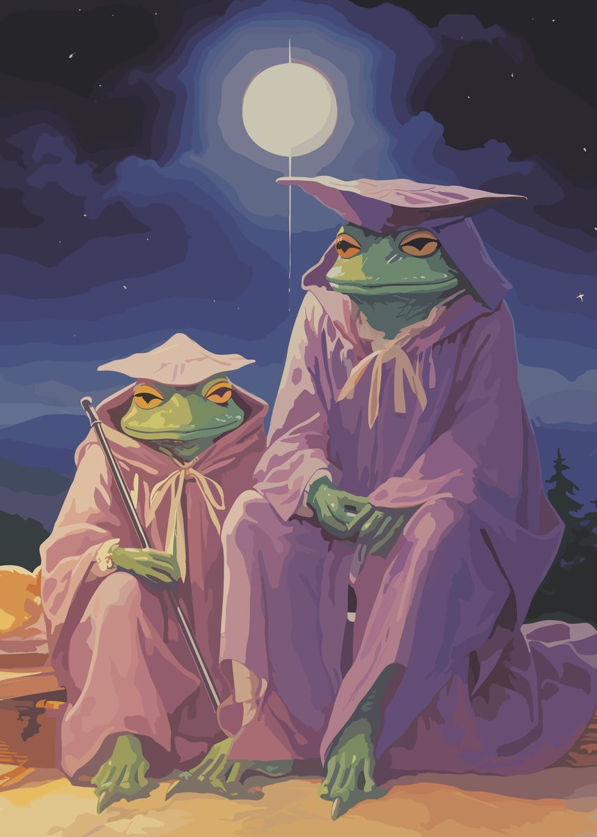 Frog Wizard 4 In 'Frog Wizards Under Moonlight' Poster, picture, metal print, paint by ...