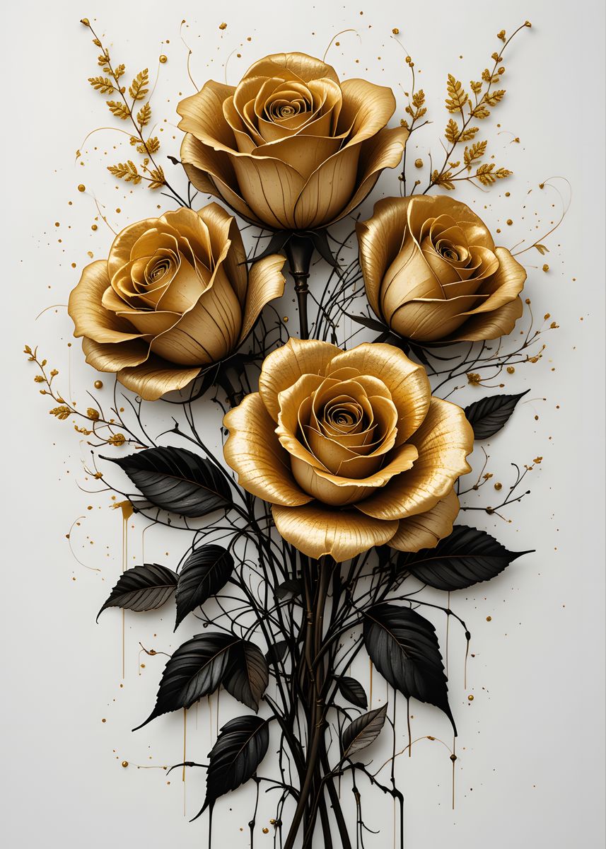 'Golden Rose Bouquet' Poster, picture, metal print, paint by Pierre ...