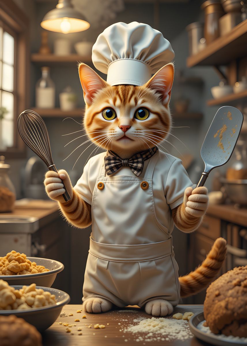 'Chef Cat in the Kitchen' Poster, picture, metal print, paint by Pierre ...