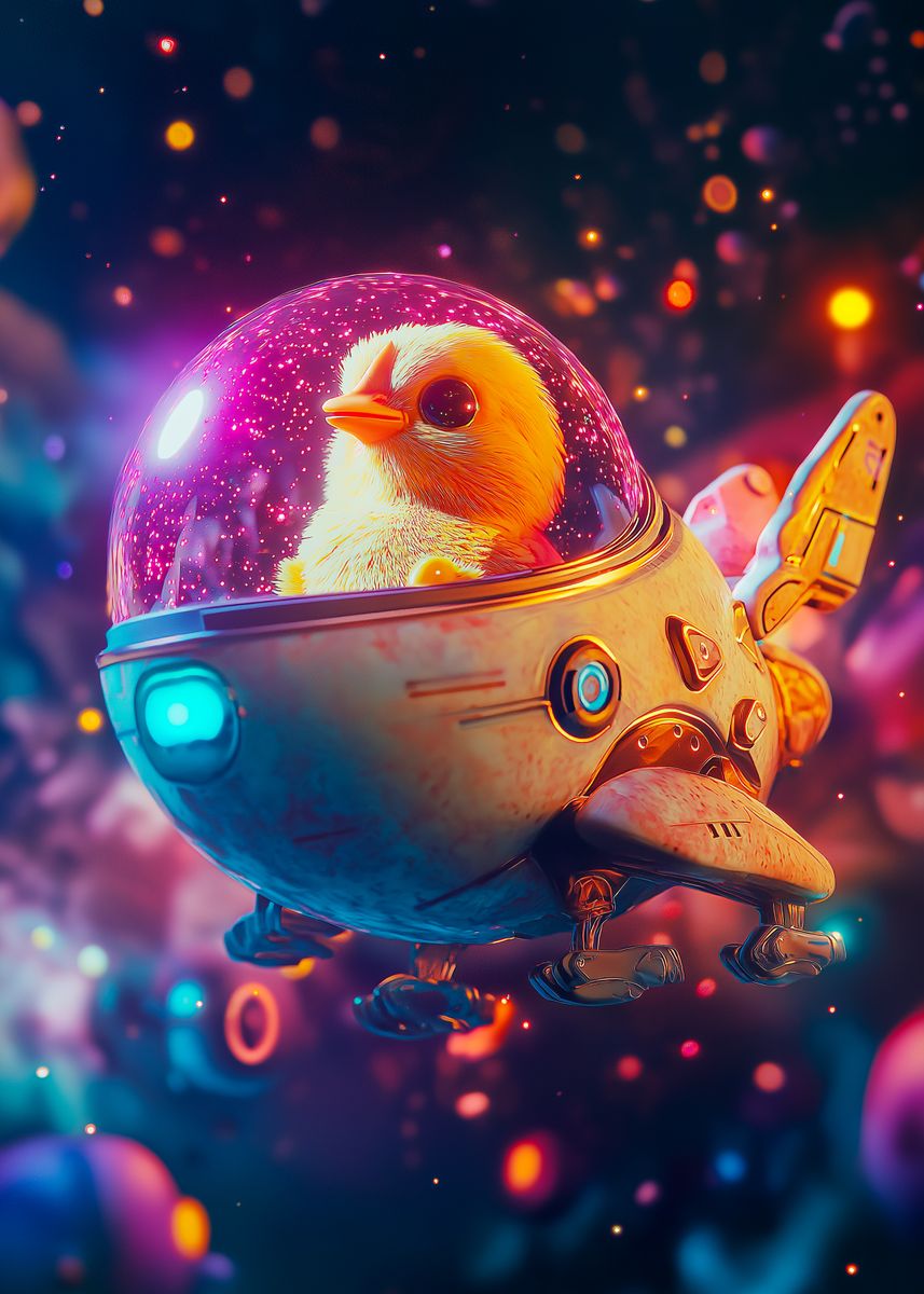 'Chick in Spaceship' Poster, picture, metal print, paint by ...