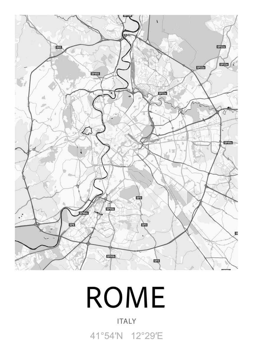 'Rome City Map' Poster, picture, metal print, paint by Byrdyak | Displate