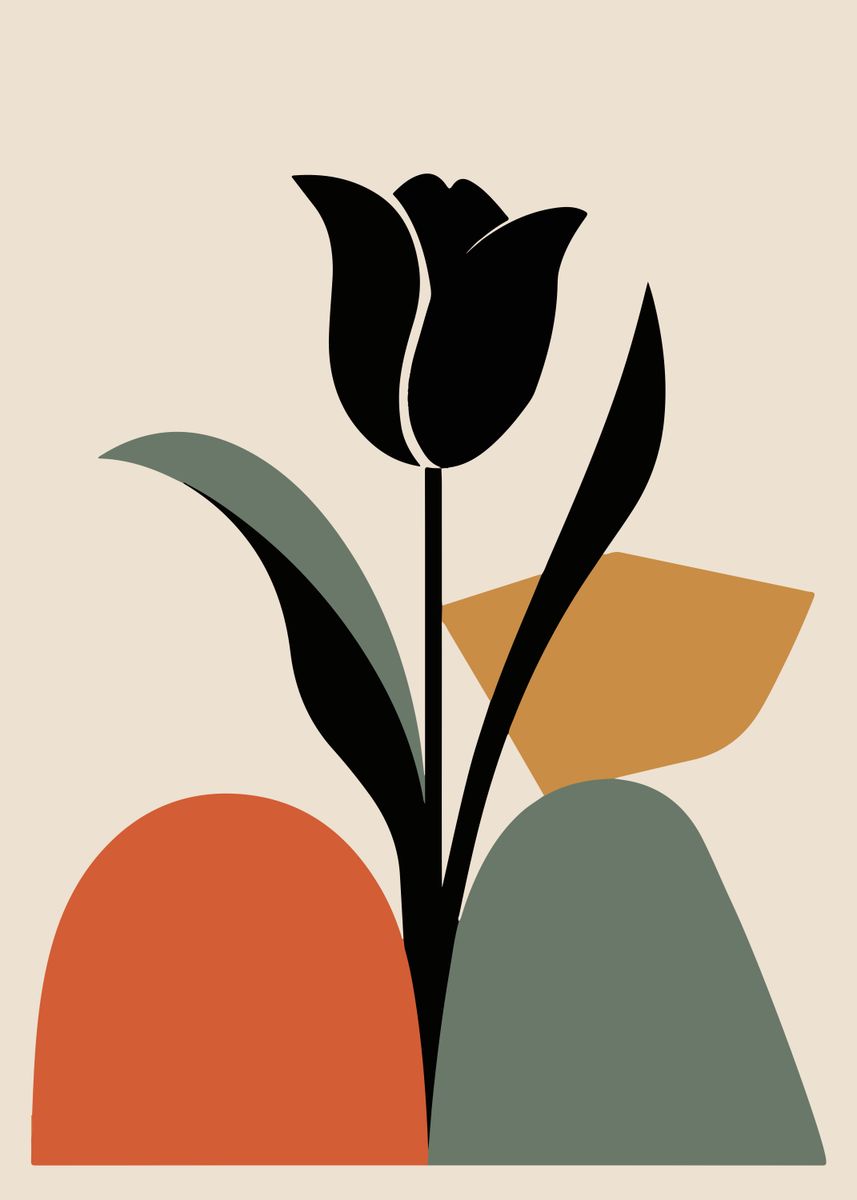 'Mid-Century Modern Tulip Print Minimalist Abstract Floral Wall Art ...