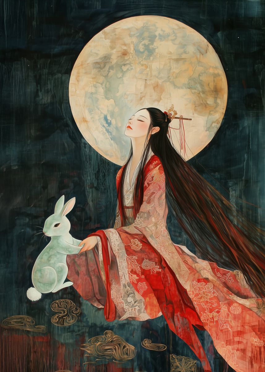 'Moon Goddess with Rabbit' Poster, picture, metal print, paint by Kitty ...