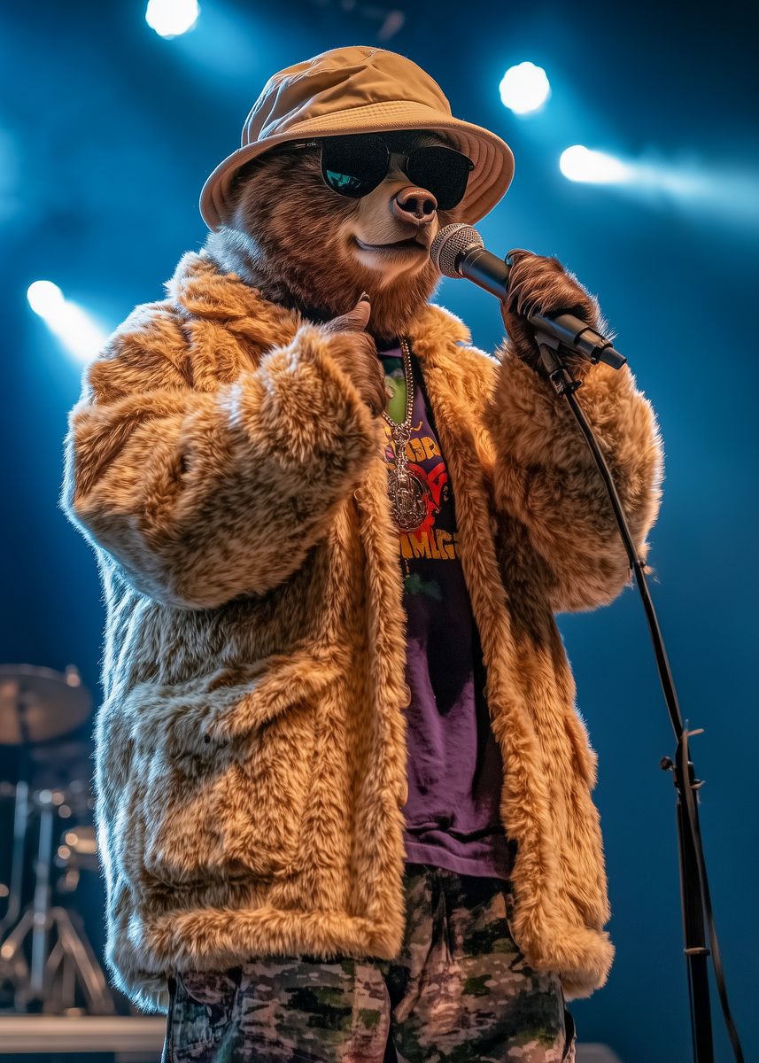 'Bear Rapper Performing' Poster, picture, metal print, paint by ...